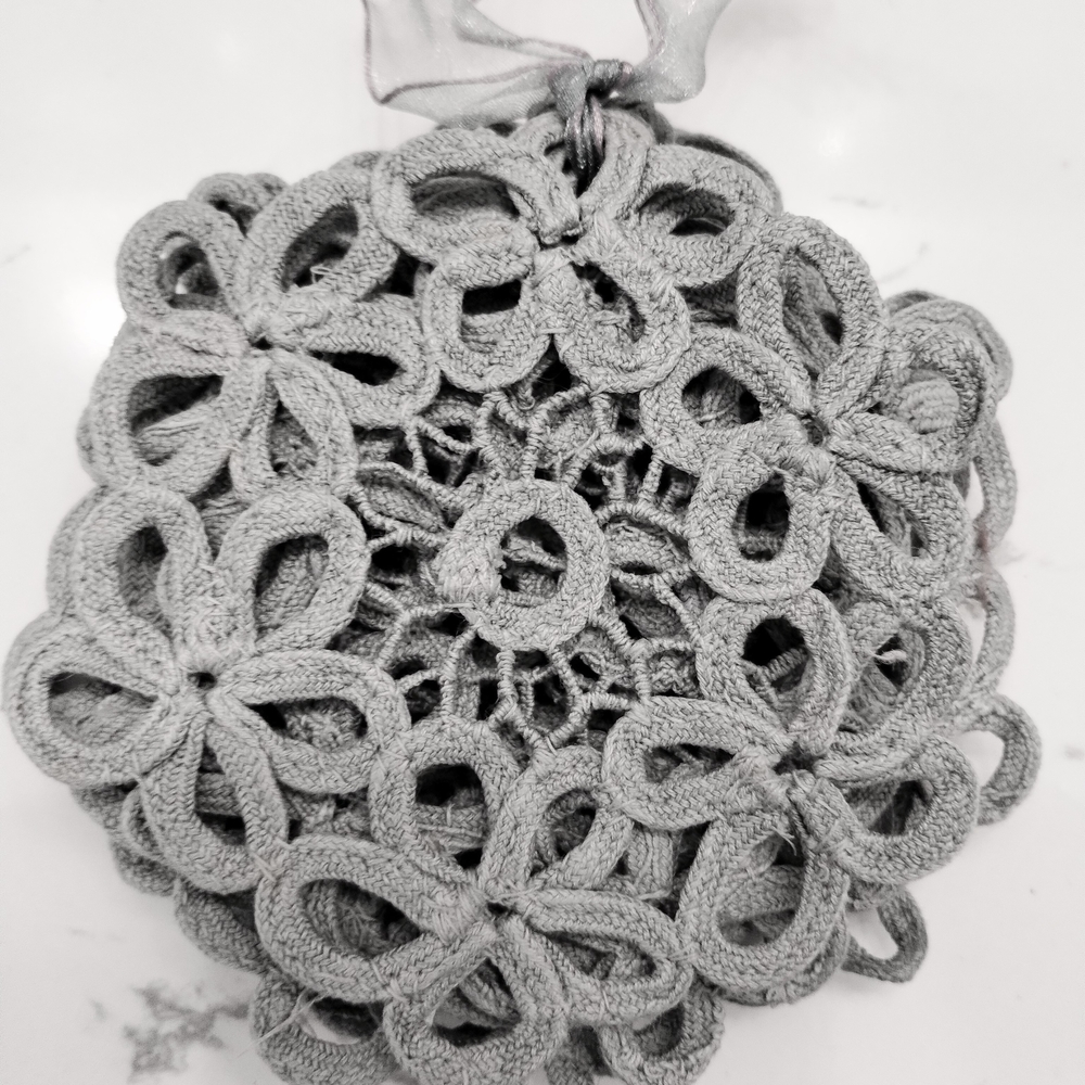 Set of 8 Sage Green Vintage Crochet Floral Coasters